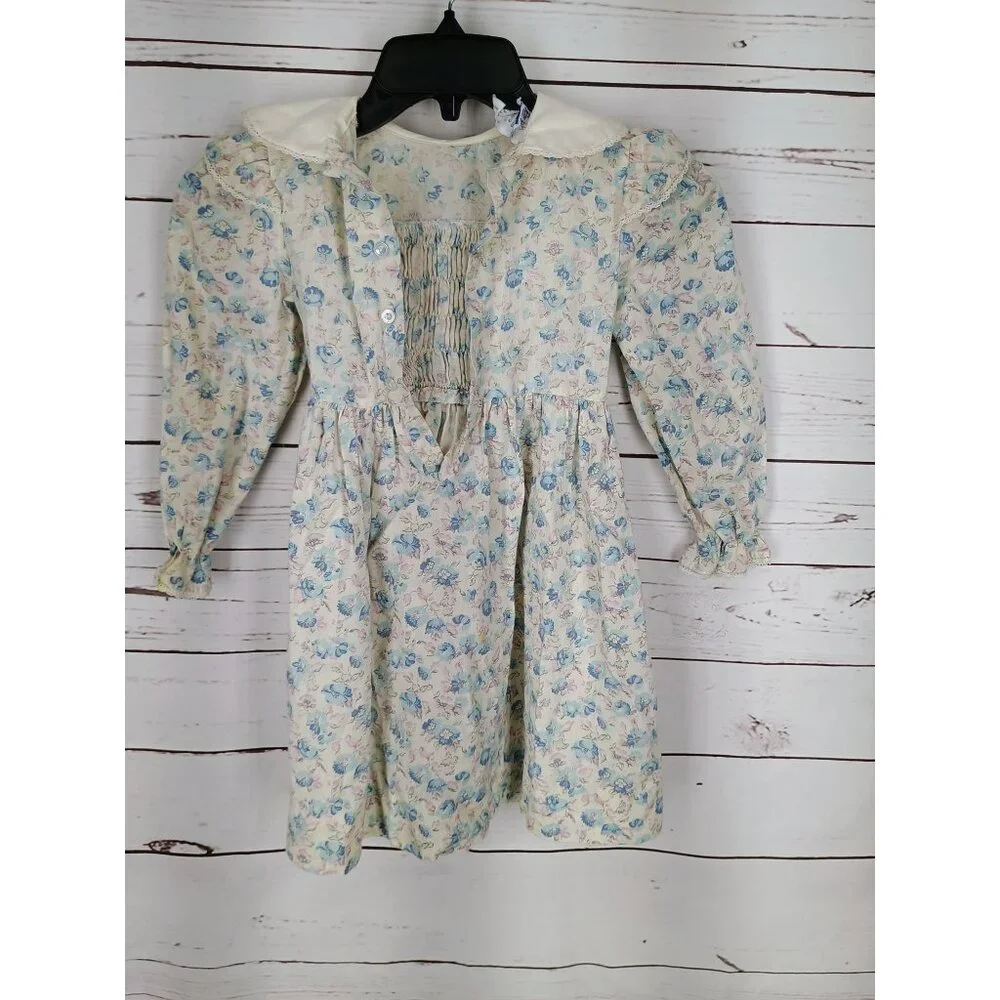 Polly Flinders Long Sleeve Floral Vintage Smocked Girls Size‎ 5 Dress